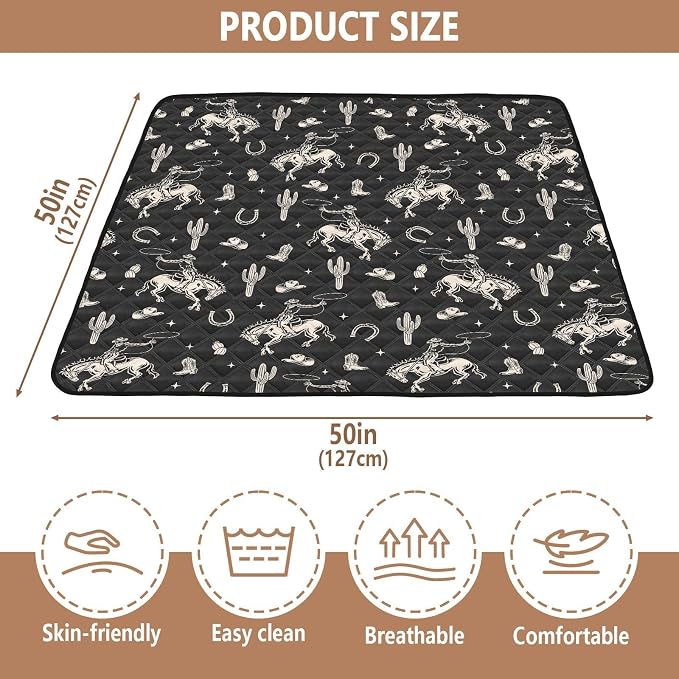 Baby Play Mat Cowboy Western Cactus Vintage 50" X 50" Play Gym Crawling Mat Soft Non-Slip Portable Picnic Floor Mat for Infant, Babies, Toddler, Kids