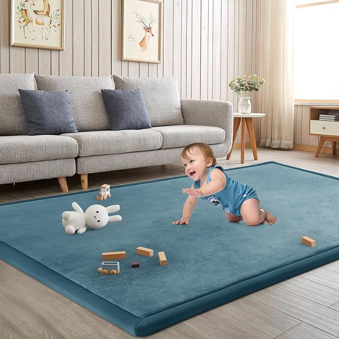 Baby Play Mat for Floor Nursery Rug Muscle Mat Area Rug Playroom Rug 79"x118" Playpen Mat Elastic Foam 1.3" Thick Crawling Mat for Babies,Toddlers, Infants, Kids,Indigo