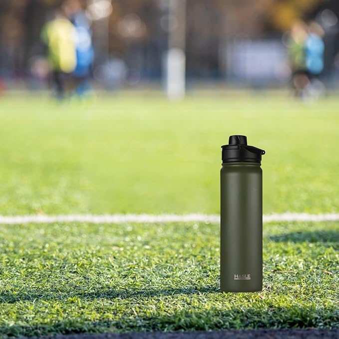 HASLE OUTFITTERS Insulated Water Bottle 22 oz Double Wall Stainless Steel Water Bottle Wide Mouth with Straw Lid & Spout Lid Keeps Cold or Hot(Army Green,8)