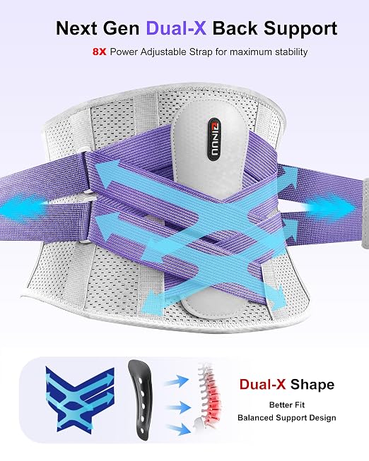 Dual X-Back Brace for Lower Back Pain Relief with Bionic Support System, 8X Powerful Lumbar Support Belt for Men Women, Back Support Belt with 3D Pad, Breathable Back Support Brace with Adjustable Strap for Sciatica,Gray Purple,XX-Large(Waist:49.2-55.1...