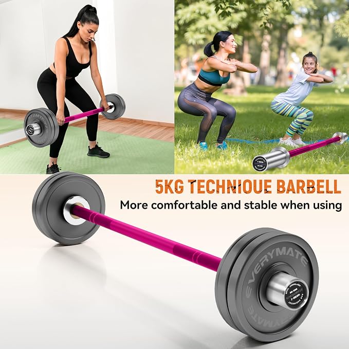 EVERYMATE 5LB Mini Barbell Bar Beginner Women Kid Barbell Total Body Workout Weighted Bar,for Strength Training, for Youth Children New Weightlifting