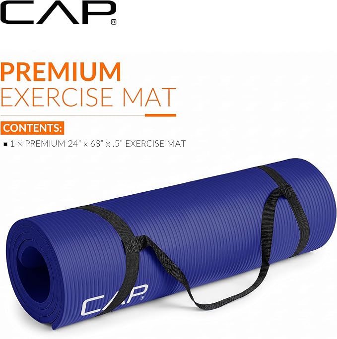 CAP Barbell 1/2-Inch High Density Exercise Yoga Mat with Strap | Multiple Options