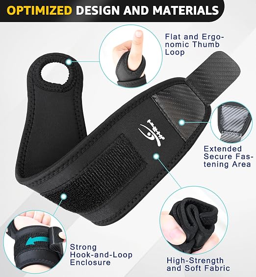 HiRui Wrist Brace 2 Pack - Pain Relief for Arthritis, Tendonitis, Carpal Tunnel | Durable Wrist Wraps Support for Weightlifting Powerlifting Bodybuilding CrossFit Tennis | One Size Adjustable (Black)