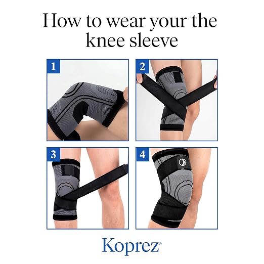 Knee Brace for Women and Men, Adjustable Knee Compression Sleeve | Breathable knee support with crossing straps and graduated compression for walking, work, workouts, sports and daily wear.