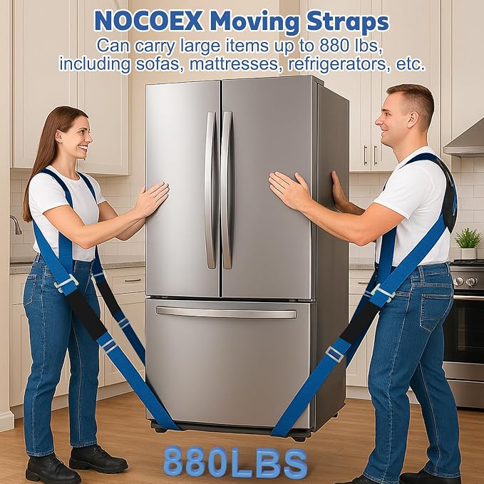 NOCOEX Moving Straps for Heavy Object - 2-Person Lifting and Moving System with Soft Back Pad - Shoulder Lifting Straps for 2 Movers to Easy & Safe Carry Furniture Appliance Mattresse Up to 880lbs