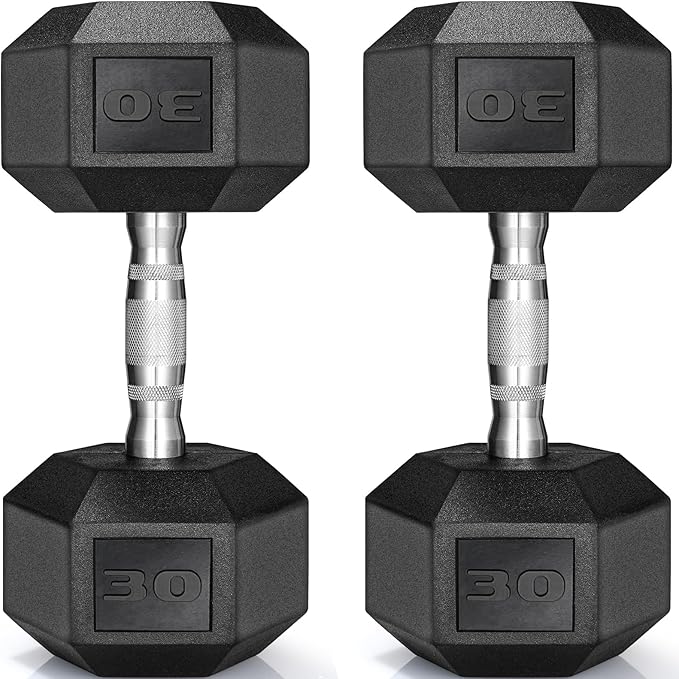 LIFERUN Rubber Coated Hex Dumbbell Set of 2, 30-85lb Cast Iron Free Weights | Anti-Slip Dumbbells, Hex Shape Prevents Rolling, Durable Home Gym Free Weights for Full-Body Strength Training