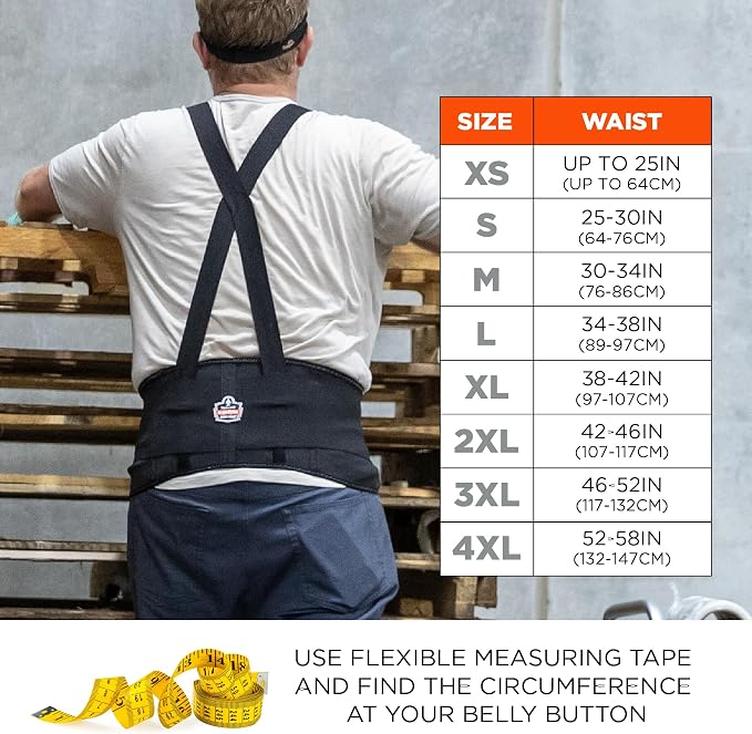 Ergodyne ProFlex 1650 Back Support Belt, 7.5" Elastic, Adjustable, Removeable Straps, 4XL , Black
