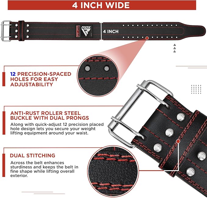 RDX Weight Lifting Belt for Men Women, IPL USPA Approved, 6mm Thick 100% Leather, 4” Powerlifting Back Support, Squat Deadlift Bodybuilding Exercise Fitness Gym Workout Strength Training up to 700 LBS