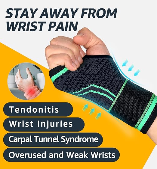 2-Pack Wrist Brace Wrist Wraps, Hand Compression Sleeves with Wrist Straps Support for Fitness Weightlifting MTB Tendonitis Carpal Tunnel Arthritis Pain Relief (Green, Small)