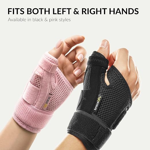 BraceUP Thumb Splint Brace Right Left Hand Women and Men, Spica Splint, CMC Thumb Brace with Thumb Support, for Arthritis, Tendonitis, Carpal Tunnel Pain Relief and Thumb Sprain (Pink)