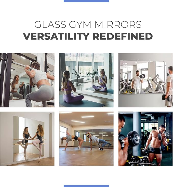 Large Wall Mounted Gym Mirror 48x32 (1 PC) - Shatterproof Tempered Glass Full Body Mirror for Home Gym - Premium HD Reflection - Frameless Design with Hardware