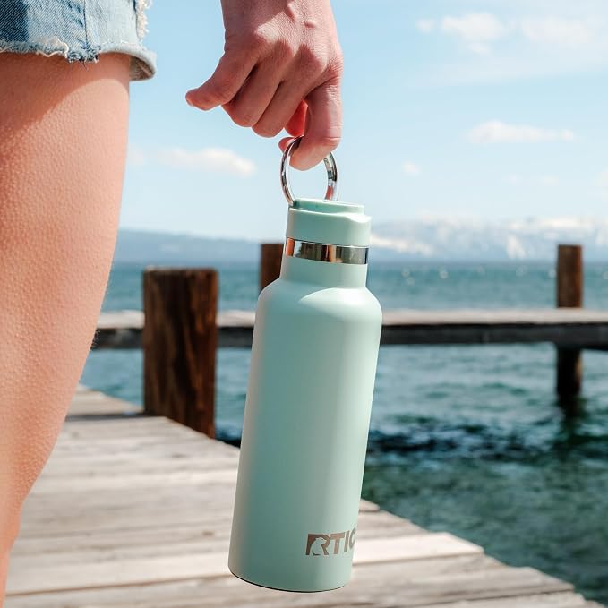 RTIC 16oz Journey Water Bottle Ceramic Lined Metal Stainless Steel Vacuum Insulated, BPA Free, Reusable, for Water, Hot and Cold Drinks, Travel, Sports, Camping, Pale Pink Glitter