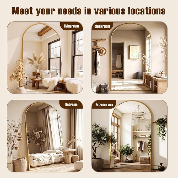 Full Length Mirror, 78"x38" Arched Full Body Mirror, Floor Mirrors with Stand, Body Mirrors Standing Hanging Leaning Against Wall,Aluminum Frame Mirrors for Bedroom Cloakroom,Living Room,Gold