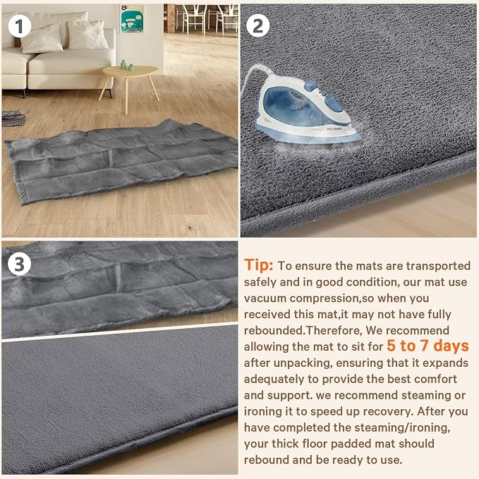 Baby Play Mat for Floor,Ultra Thick Elastic Foam 79"x158" Playmat Tummy Time Muscle Crawling Exercise Activity Cushion Gym Mat Nursery Playroom Area Kids Rug for Babies, Toddlers,Infants,Dark Grey