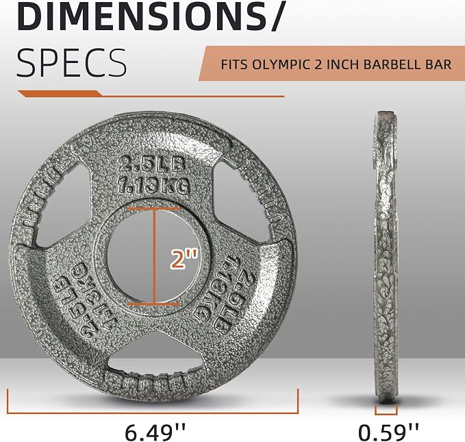 Fitvids 2 Inch Olympic Barbell Weight Plates, 2.5 LB to 45 LB Plates for Home Gym Strength Training, Triple-handle Design