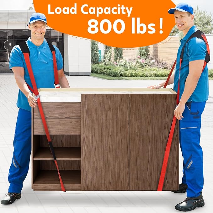 Moving Straps for Lifting Heavy Furniture: 2-Person Lifting & Moving System | High-density nylon, padded shoulders and adjustable buckles support up to 800 lb for appliances, mattresses and bulky items