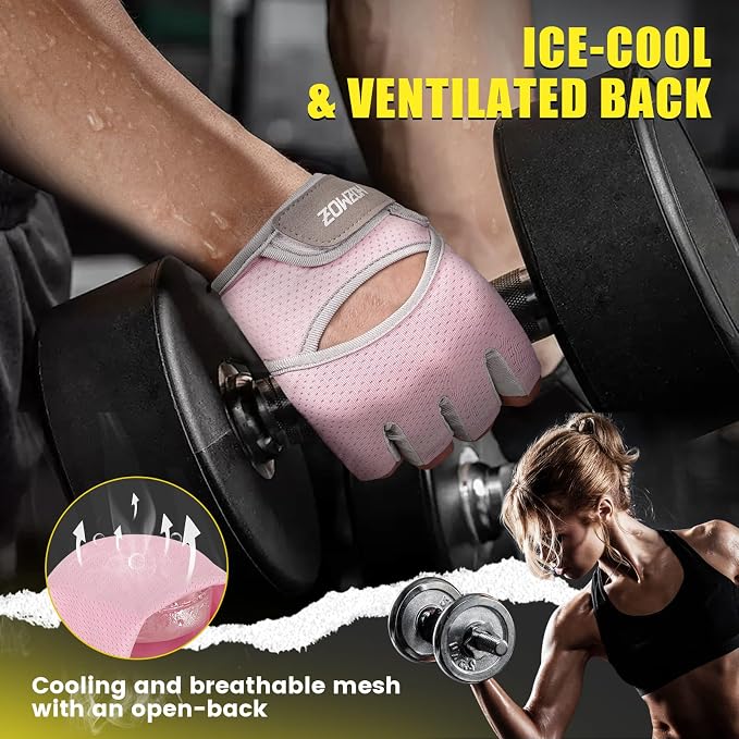 HOZMOZ Ventilated Weight Lifting Gloves, Thick Padded Workout Gym Gloves with Full Palm Protection & Grip & Shock Absorption for Women & Men's Fitness Exercise Training