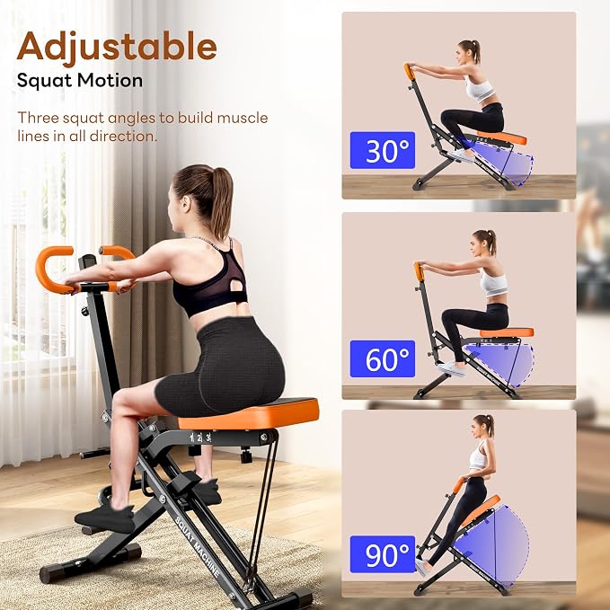 SogesPower Squat Machine for Home Gym, with Adjustable Resistance | Squat Rowing Machine with Optional Full Motion, Squat Assist Trainer for Glutes & Legs Workout, Space-saving,330lbs