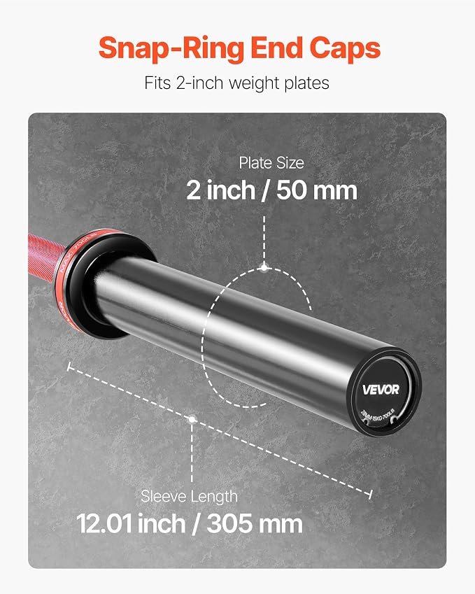 VEVOR 7FT/6FT/4FT Olympic Barbell Bar, Fits 2-Inch Weight Plates, Barbell Bar with Knurled Grip for Strength Training, Weightlifting, Squat, Deadlift, Bench Press, Curl, Overhead Press, 500lbs/700lbs/1000lbs Capacity