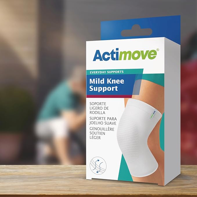 Actimove Everyday Supports Mild Knee Support - Mild Support, Lightweight, Easy to Apply for Slightly Swollen and Aching Knees – White, Large | White, Large, Light Support for Swollen Knees, Lightweight Design for Left or Right Wear