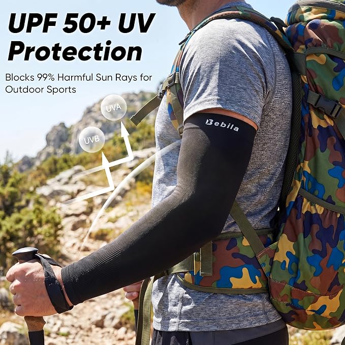 Bebila Arm Sleeves for Men Women, UV Sun Protection Cooling Compression Outdoor