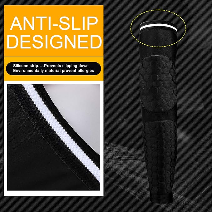 GUOZI Padded Arm Sleeves 2 Pack Elbow Forearm Pads for Football Volleyball | Honeycomb Crashproof Padding With Compression Fit Provides Impact Protection For Youth Adult Basketball Baseball Soccer et.