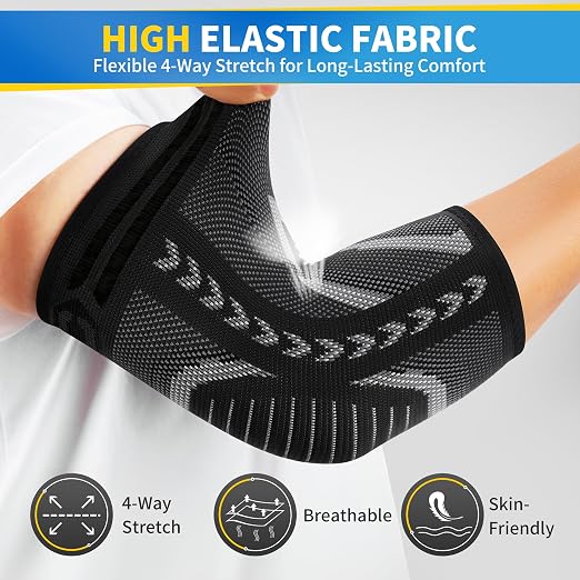 CAMBIVO 2 Pack Elbow Brace Compression Sleeve for Tendonitis & Tennis Elbow | Golfers Elbow and Arthritis Relief, Breathable 3D Knit Fabric, 4-Way Stretch Support, Weightlifting, Pickleball, Men & Women