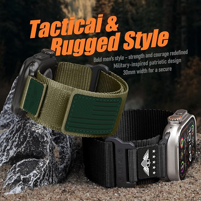 Rugged Nylon for Apple Watch Ultra 2/ Ultra 3 Band Series 11/10/9/8/7/6/5/4/3/SE iWatch Bands Men,Soft Woven Stars-Stripes Flag Wristbands Strap for Apple Watch Ultra 3/2/1 49mm 46mm 45mm 44mm 42mm