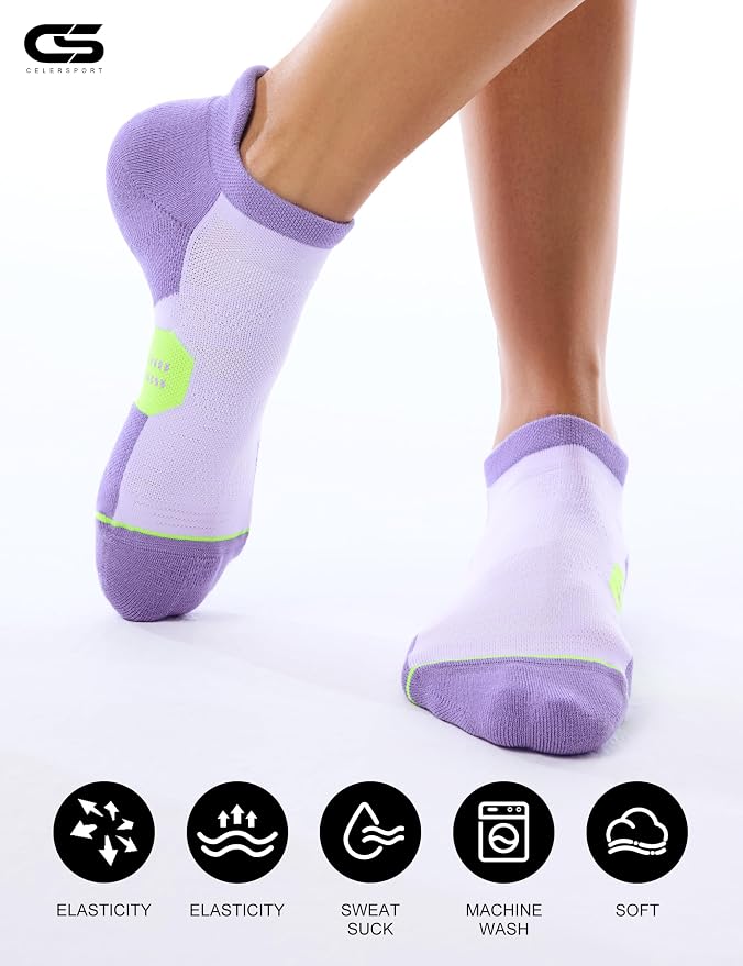 CS CELERSPORT 6 Pack Women's Ankle Running Socks Cushioned Low Cut Tab Athletic Socks