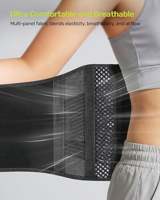 Rakiie Slim Back Brace for Lower Back Pain Relief, Lightweight & Breathable Back Support Brace for Men Women, Ergonomic Light Lumbar Support for Everyday Wear, Light Gray M