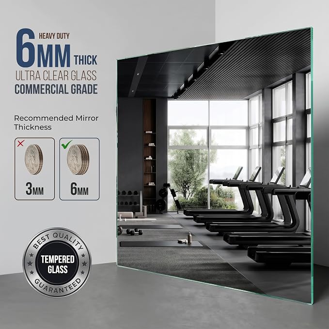 Fab Glass and Mirror Large Gym Mirror for Home Gym 36x72 - Full Length HD Tempered Glass Wall Panel - Professional Workout Display with Safety Backing - 1/4 Inch Commercial Grade