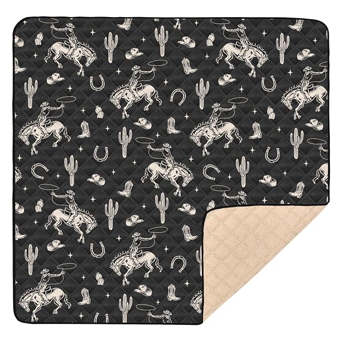 Baby Play Mat Cowboy Western Cactus Vintage 50" X 50" Play Gym Crawling Mat Soft Non-Slip Portable Picnic Floor Mat for Infant, Babies, Toddler, Kids