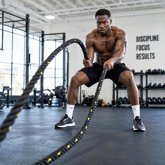 Fitvids Battle Rope 1.5Inch Diameter Poly Dacron 30 FT Length, Heavy Ropes for Home Gym and Workout