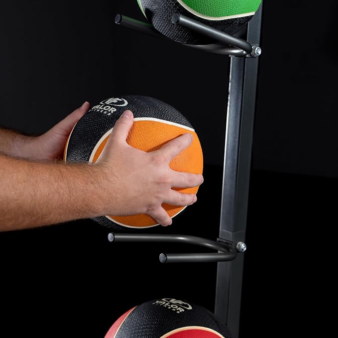 Valor Fitness Upright Ball Storage Rack, Heavy Duty Vertical Sports Equipment Organizer for Basketballs, Soccer Balls, Volleyballs, Medicine Balls, Home Gym Storage, 250 lb Capacity