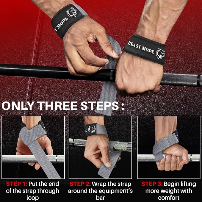 TECEUM Neoprene Padded Cotton Lifting Straps for Weightlifting, 1 Pair