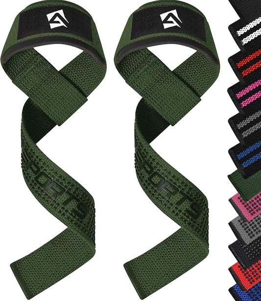 AQF Weight Lifting Straps, Padded Cotton Gym Wrist Straps for Deadlifts | 23" Extra-Long, Heavy-Duty Webbing, 5mm Neoprene Cushioning, Open-Loop Design, Sold as Pair, Ideal for Rows & Pull Workout