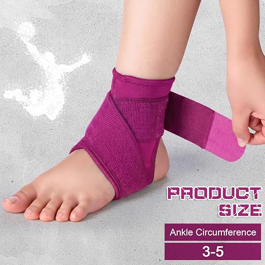Honoson 2 Pcs Ankle Brace Kid Ankle Support Youth Neoprene Lace up Compression Sleeve Foot Brace Stabilizer with Adjustable Strap for Sport Sprained Plantar Fasciitis Achilles Tendonitis(Rose Red,S)
