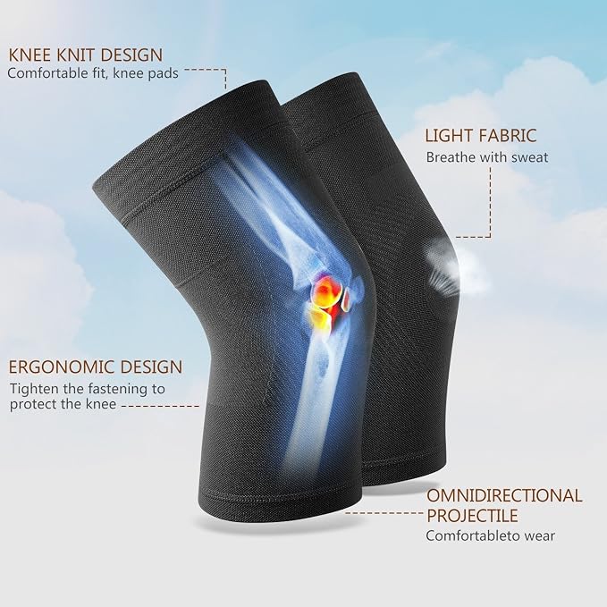 TOFLY Knee Sleeves 20-30mmHg Compression Brace for Joint ACL MCL Arthritis | Lightweight Breathable Fabric, Wear Under Pants, For Men Women, 1 Pair Support For Arthritis, ACL, MCL, Sports Recovery