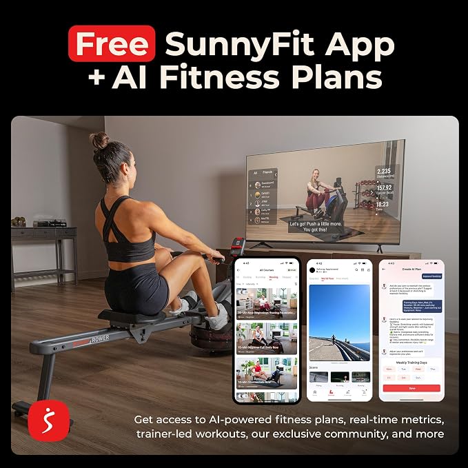 Sunny Health & Fitness Premium Water Rower w/Intensive Dynamic Real-Time Resistance, 300 LB Capacity Flip-able Rowing Machine for Home Training, Optional Free SunnyFit App Connection