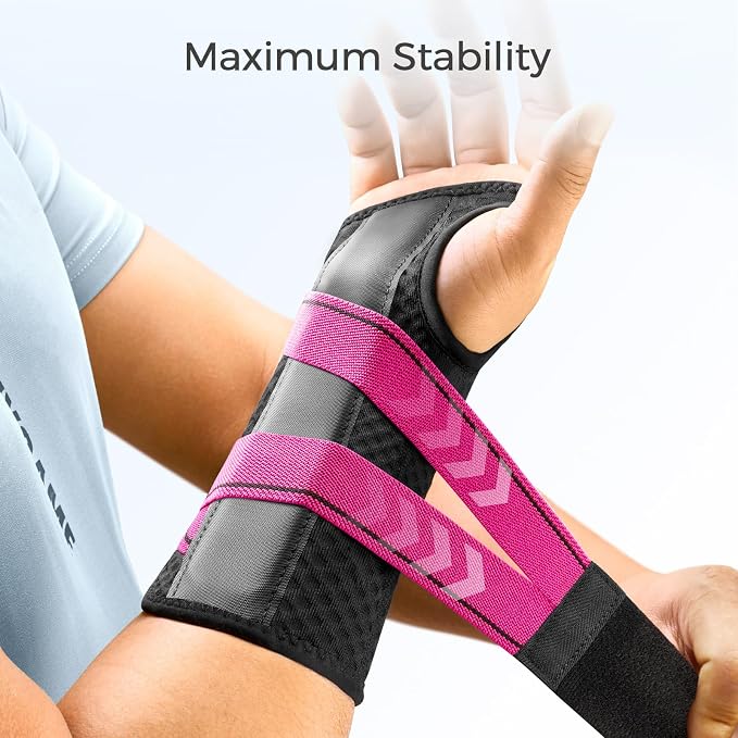 FREETOO Carpal Tunnel Wrist Brace Night Support.Pink,Left Hand,S/M | Wrist Splint,Hand Brace,Tendonitis,Sprain,Arthritis;Sleeping,Work,Type;Breathable,Adjustable;Metal Plate,One-Step Wear