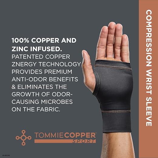 Tommie Copper Wrist Compression Sleeve, 15-20 mmHg (L/XL, Black) | 15-20 mmHg | 4D Stretch | Copper Znergy | Non-Slip Fit