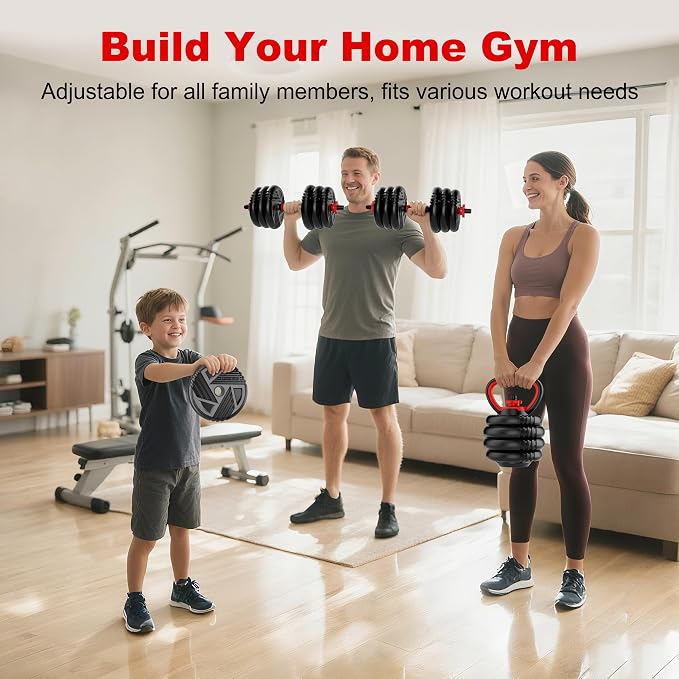 Adjustable Dumbbell Set, 20/30/45/70/90lbs, 5 in 1 Multi-Function Dumbbells | Converts to Barbell Kettlebell&Push up Stand, Free Weight Set for Home Gym Workout, Suitable for Men/Women Strength Training