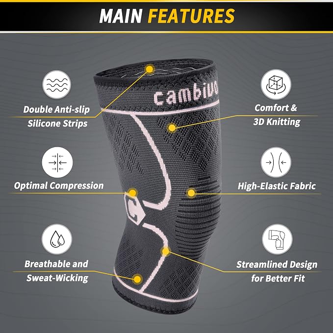 CAMBIVO 2 Pack Knee Brace, Knee Compression Sleeve Support for Men and Women, Knee Pads for Running, Hiking, Meniscus Tear, Arthritis,Joint Pain Relief (Pink,Medium)