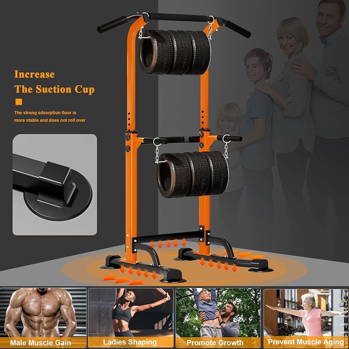 DlandHome Power Tower Pull Up Bar Dip Station,Adjustable Height Dip Stand | Multi-Function Fitness Equipment for Strength Training Home Gym,Stable Steel Frame for Pull Ups Dips Push Ups,Supports 330LBS