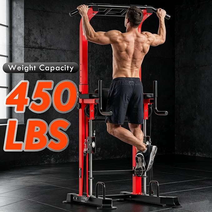 SogesPower Power Tower Multi-Function Pull Up Bar Station for Home Gym | 10-Level Height& 5-Level Armrest Adjustable,2-IN-1 Assisted Pad,Pull Up Dip Station Strength Training Workout Equipment