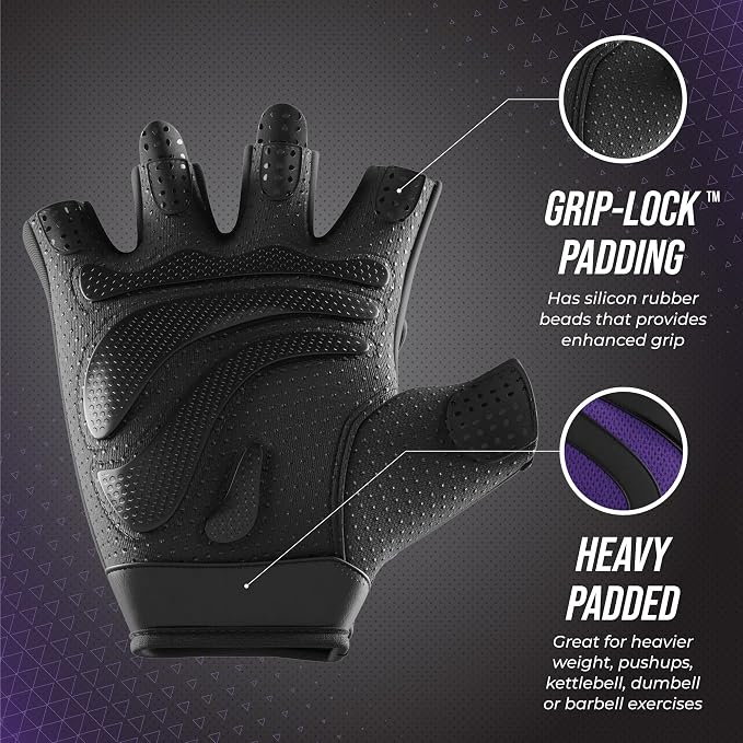 Contraband Pink Label 5437 Womens Extreme Grip Weight Lifting Gloves w/Heavy Rubber Padded Palm (Pair) - Heavy Duty Palm w/Griplock Silicone & Rubber Grip Pads for Gym Workouts