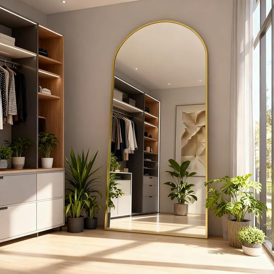Arched Full Length Mirror 76"x34" Gold | Aluminum Frame Shatterproof Glass, Freestanding Leaning Wall Mounted Mirror for Bedroom Living Room Entryway, Modern