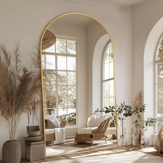 Antok 82" x44” Arched Full Length Floor Mirror, Gold Aluminum Frame, Free Standing/Wall Mount/Leaning for Bedroom, Living Room, Dressing Room