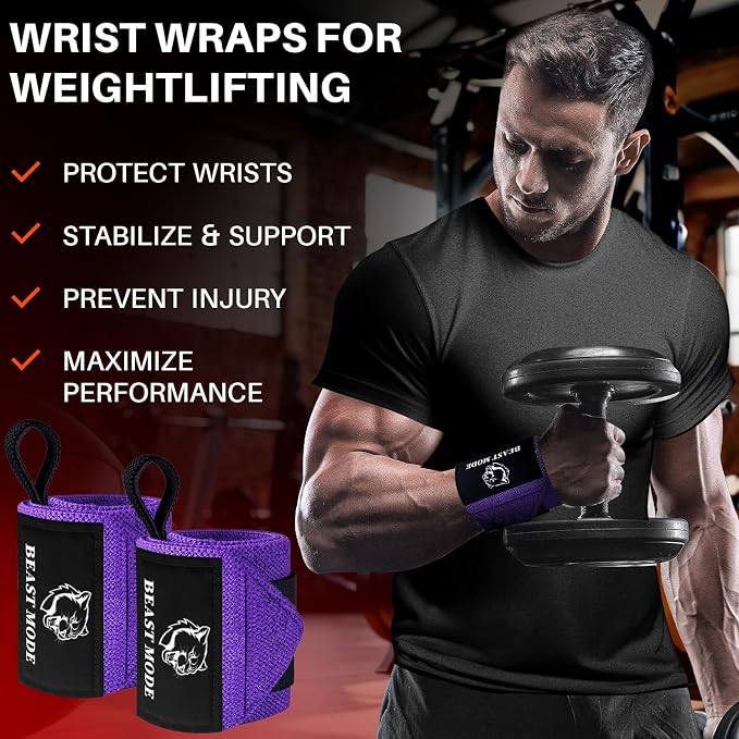 TECEUM Elastic Cotton Weightlifting Wrist Wraps with Thumb Loops, 1 Pair