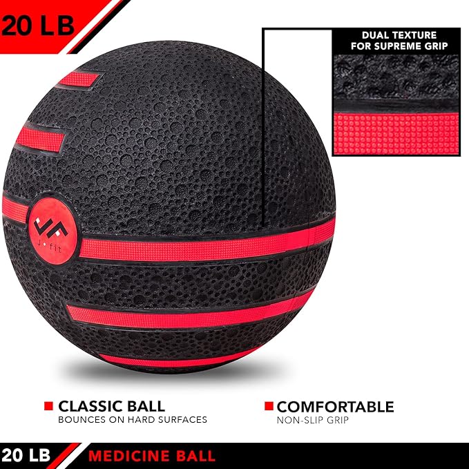 JFIT Dual Texture Medicine Ball – Weighted Exercise Ball for Strength, Core & Functional Fitness Training